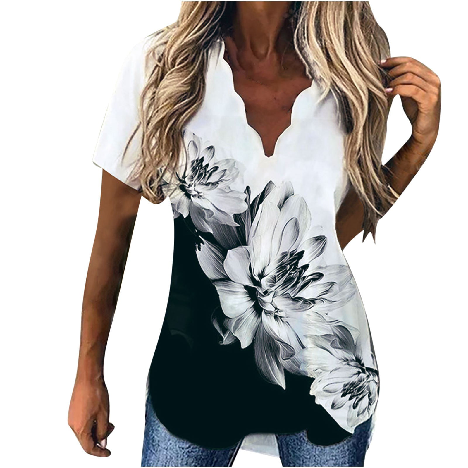 SELONE Plus Size Tops for Women Short Sleeve Tops Blouses Regular Fit T  Shirts Pullover Tees Tops Abstract Print T-Shirts V Neck Tops Blouses  Button Up Button Down Frill T Shirts Breathable