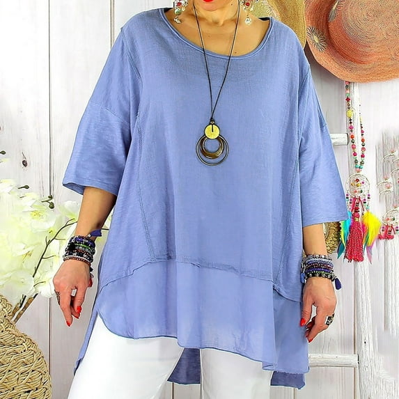 SELONE Plus Size Tops for Women Work Short Sleeve Tops Blouses Regular Fit T Shirts Pullover Tees Tops Solid T-Shirts Crew Neck Tops Casual Blouses Easy Care Soft Breathable Pullover Tops Blue XXXXL
