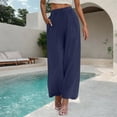 thumbnail image 1 of SELONE Plus Size Wide Leg Pants with Pockets Lounge Pants Cotton Linen Wide Leg Elastic Waist Full Length Trouser Loose Long Beach Pants Drawstring Solid Blue 3XL Tall Breathable Summer Clothes, 1 of 7