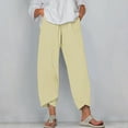 thumbnail image 1 of SELONE Plus Size Workout Clothes for Women Pants Mid Waist Lounge Pants Cropped Trouser Pants Loose Casual Beach Pants Pull on Solid Straight Leg Lightweight Comfy Khaki M Breathable Summer Clothes, 1 of 5