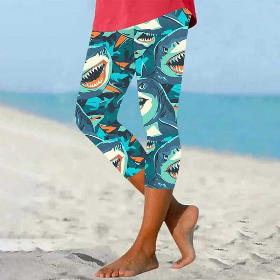 SELONE Plus Size Workout Leggings Capri High Waist Gym Leggings Summer Pants Curvy Slim Casual Vacation Pants Pull on Hawaiian Soft Yoga Lightweight Comfy Multicolor M Breathable Beach Pants