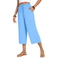 thumbnail image 1 of SELONE Plus Size Yoga Pants for Women Capris Lounge Pants with Pockets Wide Leg Elastic Waist Trouser Loose Casual Beach Pants Drawstring Solid Lightweight Blue 2XL Breathable Summer Clothes, 1 of 8