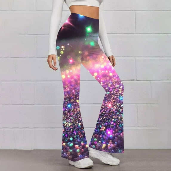 SELONE Plus Size Yoga Pants for Women Flare Gym Leggings Full Length Summer Pants Curvy Casual Long Flare Vacation Pants Lightweight Multicolor L Breathable Beach Pants (Non Shiny Design Only Prints)