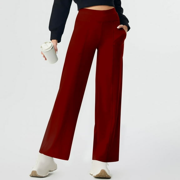 SELONE Pocket Leggings for Women Plus Size High Waist Elastic Waist Full Length Slim Casual Long Workout Pants for Work out Pull on Solid Yoga Lightweight Comfy Wine S Tall Breathable Gym Clothes