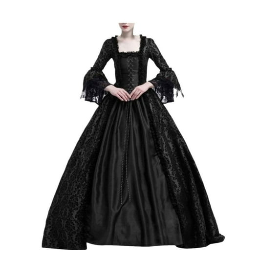 SELONE Prom Dresses 2023 for Women Wedding Dresses for Bride Princess Vintage Lace Bell Sleeve Retro Party Cosplay Floor Length Gift for Wedding Guest Evening Party Graduation Birthday Party Black XL