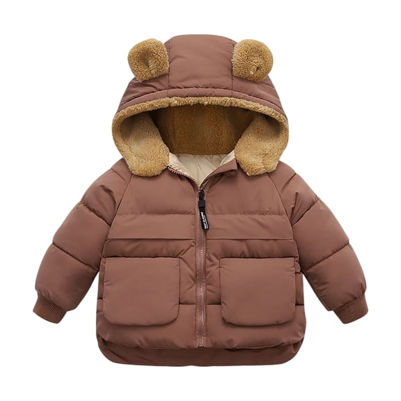 SELONE Puffer Jacket Kids Girl with Pockets Hooded Windproof Cotton Puffy Zipper Solid Long Sleeve Fall Winter Outwear Coffee 3 Years