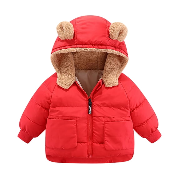 SELONE Puffer Jacket Kids with Pockets Hooded Windproof Cotton Puffy Zipper Solid Long Sleeve Fall Winter Outfit Red 3 Years