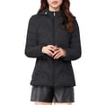 thumbnail image 1 of SELONE Puffer Jacket Womens Hooded Streetwear Coat with Pockets Zippered Mock Neck Long Sleeve Outerwear Solid Tops, 1 of 8