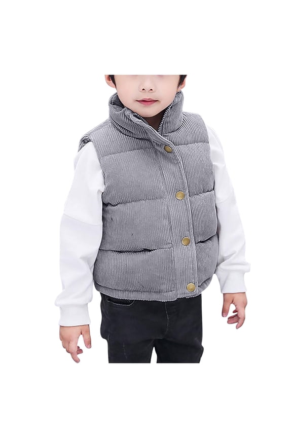Puffer Vest Boys Cotton with Pockets Cotton Puffy Button Solid Sleeveless Fall Winter Outfit Gray 120