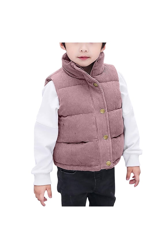Puffer Vest Toddler Boy Cotton with Pockets Cotton Puffy Button Solid Sleeveless Fall Winter Coats Pink 130