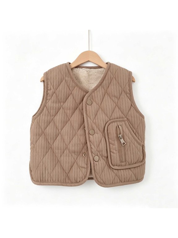 Puffer Vest for Kids Winter Button down Quilted Vest Sleeveless Liner Vest with Pockets Fall Winter Tops 1-8T