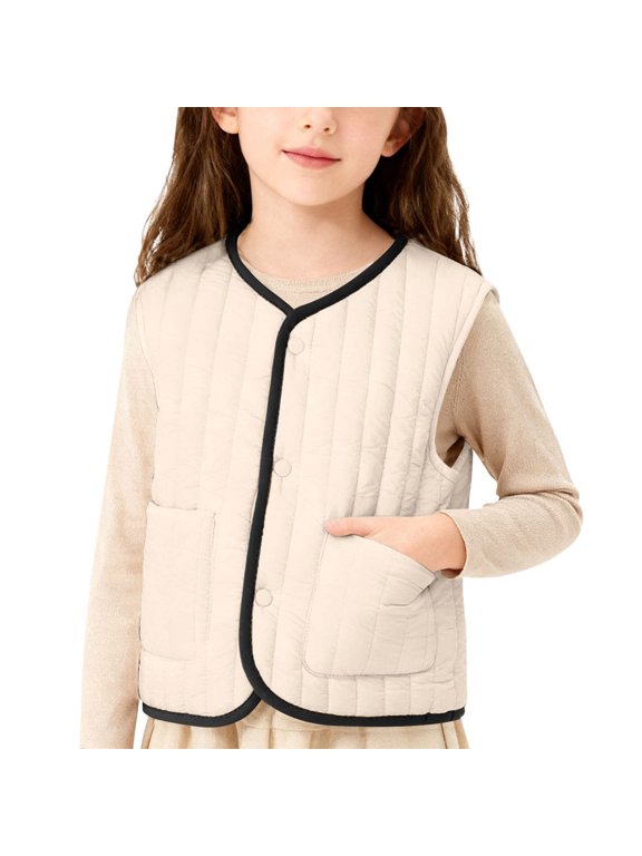 Puffer Vest for Kids Winter Button down Quilted Vest Sleeveless Liner Vest with Pockets Fall Winter Wear 1-10Y