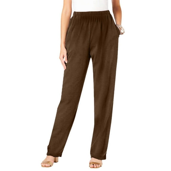 SELONE Pull on Work Pants for Women Plus Size Brown Lounge Pants with Pockets Elastic Waist Full Length Trouser Loose Casual Long Beach Pants Solid Straight M Tall Breathable Summer Clothes