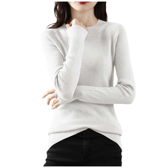 SELONE Pullover Tops for Women Tight Base Layer Sweaters Crewneck Long Sleeve Pullover Soild Underwear White 2XL