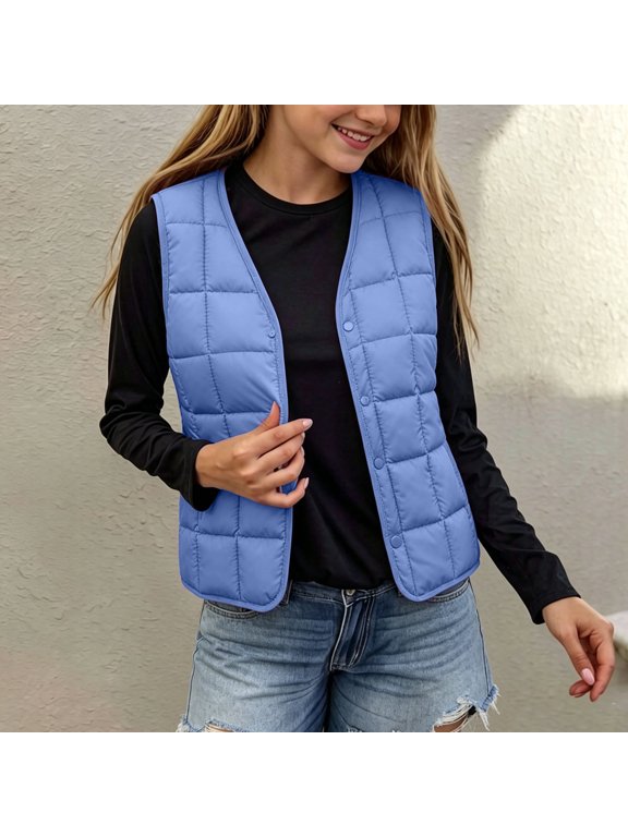 Quilted Vest for Kids Sleeveless Vest Top Versatile Button down Liner Vest Winter Going out Outfits 1-10Y