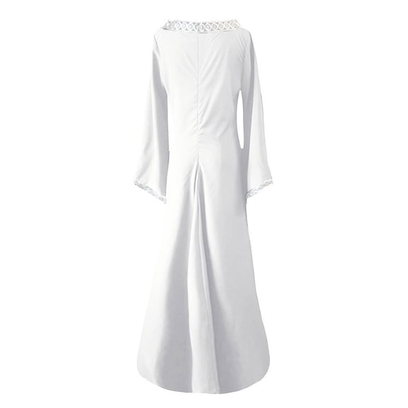 SELONE Renaissance Dress Women Party Dress for Women Long Sleeve Princess Vintage Bell Sleeve V Neck Floor Length Cosplay Vintage Dress for Women for Prom Tea Party Masquerade Party White XXL