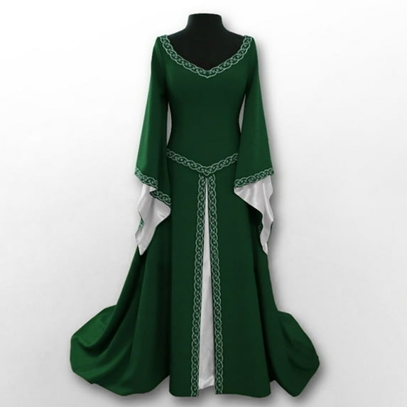 SELONE Renaissance Dress Women Party Dress for Women Long Sleeve Princess Vintage Bell Sleeve V Neck Floor Length Cosplay Vintage Dress for Women for Prom Tea Party Masquerade Party Green XXL