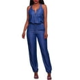 thumbnail image 1 of SELONE Rompers for Women Casual Denim Jean Pants Sleeveless Ladies Travel Comfortable Vacation Fancy Jumpsuits for Women Cute Rompers for Women Casual Jumpsuits for Women V Neck Zipper Blue S, 1 of 6