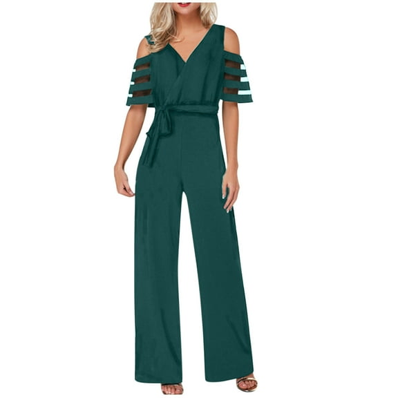 SELONE Rompers for Women Casual Short Wide Leg Pants Ladies Travel Comfortable Vacation Flowy Rompers Womens Jumpers and Rompers Casual Fashion Solid Color Mesh Short Sleeve Army Green M