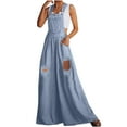 thumbnail image 1 of SELONE Rompers for Women Casual Summer Denim Wide Leg Jean Bandage Long Pant Sleeveless Ladies Travel Comfortable Vacation Flowy Rompers Jumpers and Rompers Casual Solid Color Light Blue XXL, 1 of 9