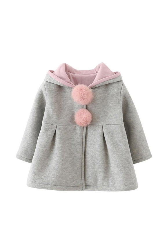 School Jacket for Kids Hooded Button Solid Long Sleeve Fall Winter Outfit Gray 2 Years