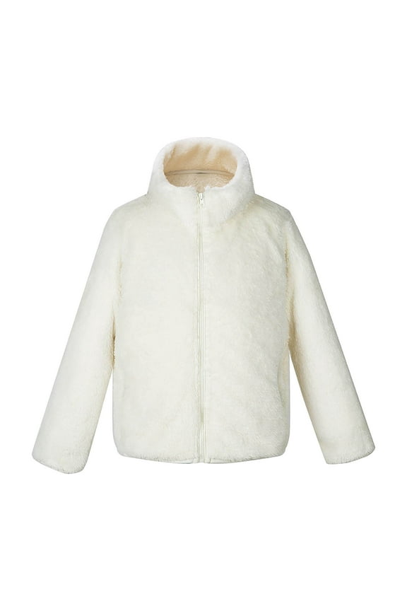 School Jacket for Kids with Pockets Zipper Solid Long Sleeve Fall Winter Coats White 160