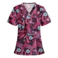 thumbnail image 1 of SELONE Scrub Tops for Women Plus Size Short Sleeve Tops Blouses Regular Fit T Shirts Pullover Tees Tops Abstract Print T-Shirts V Neck Tops Blouses With Pockets T Shirts Breathable Pullover Purple M, 1 of 3