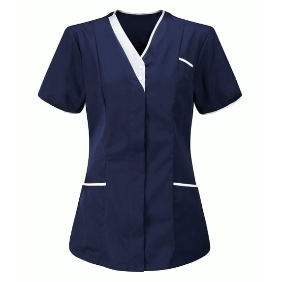 SELONE Scrub Tops Women Stretchy Plus Size Print Short Sleeve Tops Blouses Regular Fit T Shirts Pullover Tees Tops Solid T-Shirts V Neck Tops Blouses With Pockets T Shirts Breathable Pullover Navy S