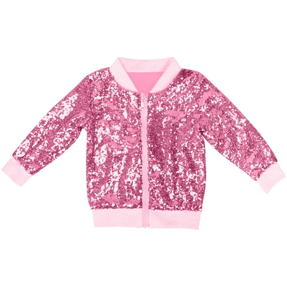 SELONE Sequin Jacket Kids Zipper Solid Long Sleeve Fall Winter Outfit Pink 3XL