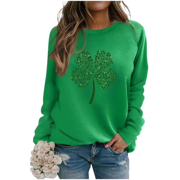 SELONE Sequin St Patricks Day Tops for Women Long Sleeve Crewneck Sweatshirt Patterned Pullover Raglan Clothes Blue 3XL