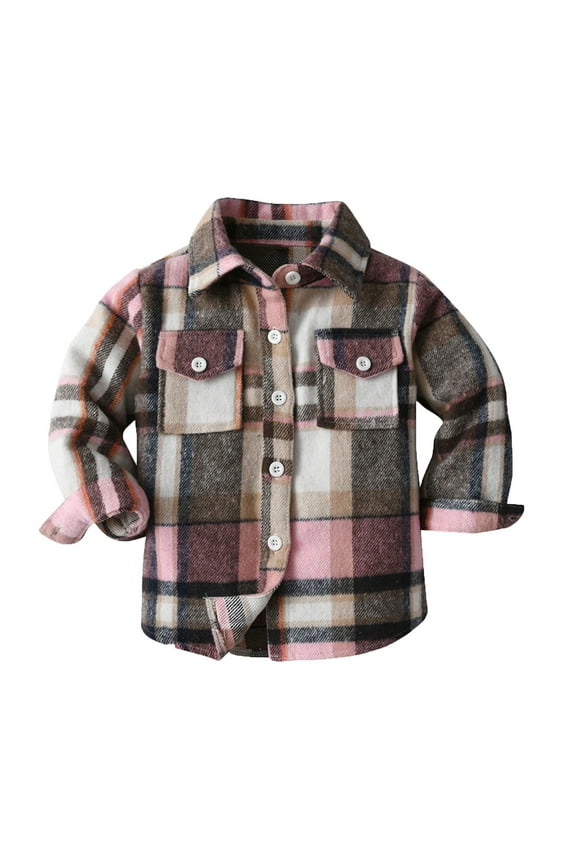 Shacket Girls with Pockets Jackets Button Plaid Long Sleeve Cute Clothes Brown 8 Years