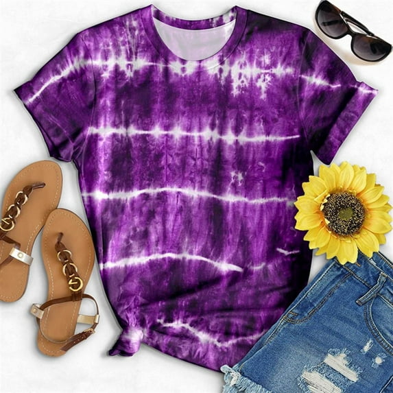 SELONE Short Sleeve Shirts for Women Short Sleeve Tops Blouses Regular Fit T Shirts Pullover Tees Tops Tie Dye Abstract Print T-Shirts Crew Neck Tops Blouses Easy Care Soft Breathable Pullover White M