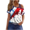 thumbnail image 1 of SELONE Short Sleeve Shirts for Women 4th of July Tops One Shoulder Short Sleeve Clothes Patriotic Graphic Wear, 1 of 4