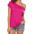 thumbnail image 1 of SELONE Off the Shoulder Tops for Women Going Out Tops Casual Off the Shoulder Short Sleeve Cold Shoulder Loose Fit T Shirts Summer Blouse Shirt Fashion Beach Classy Y2K Soft Basic Pink S, 1 of 8