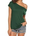 thumbnail image 1 of SELONE Off the Shoulder Tops for Women Summer Tops for Women Casual Off the Shoulder Short Sleeve Cold Shoulder Loose Fit T Shirts Summer Blouse Shirt Fashion Beach Classy Y2K Soft Basic Green S, 1 of 8