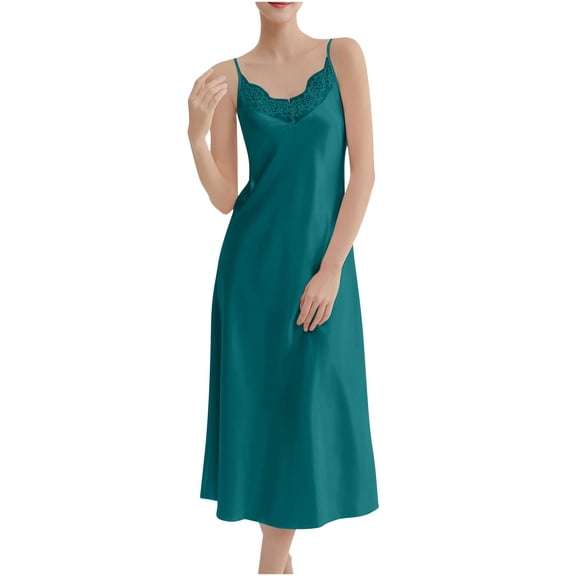Lorytime Silk Nightgowns for Women with Robe Spaghetti Strap Bathrobes V Neck Sleeveless Pajamas Casual Sleepwear Green XL