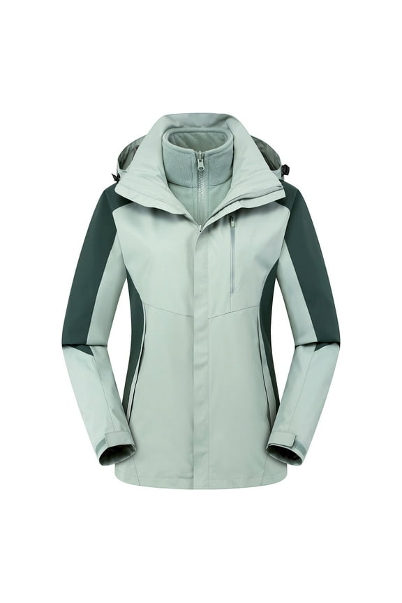 Ski Jackets for Women Fleece Windproof Waterproof Long Sleeve Coat Hooded Neck Mid-Length Zip Up Jacket Loose Casual Outerwear with Pockets Winter Overcoat Outwear Coat Clothes Green L