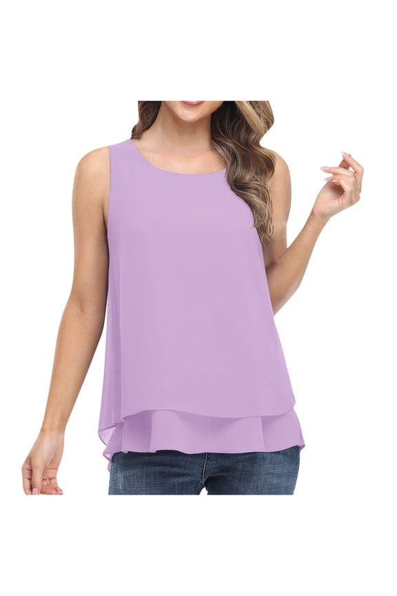 Sleeveless Tops for Women Tank Tops Women Casual Sleeveless Loose Fit Chiffon Summer Solid Color Light Ventilation T Shirt Fashion Beach Classy Y2K Soft Summer Tops for Women Purple XXL