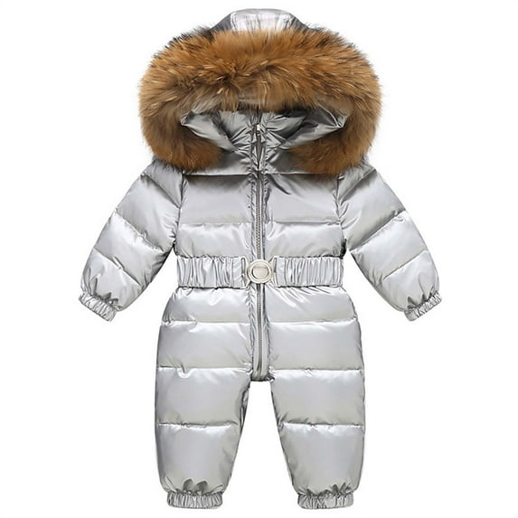 SELONE Snowsuits for Boys with Pockets Hooded Zipper Solid Long Sleeve Fall Winter Coats Silver 1-2 Years