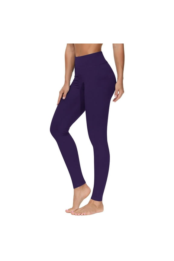 Soft Leggings for Women Mid Waist Plus Size Full Length Curvy Slim Casual Long Workout Pants for Work out Pull on Solid Yoga Lightweight Comfortable Purple S Breathable Gym Clothes