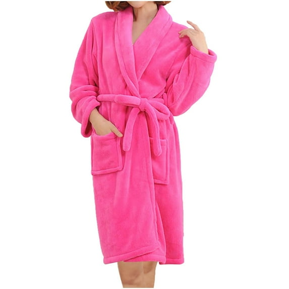 SELONE Soft Plush Bathrobe for Mens Shaggy Robe Surplice Neck Sleepwear Long Sleeve Knee Length Nightwear Solid Loungewear Homewear