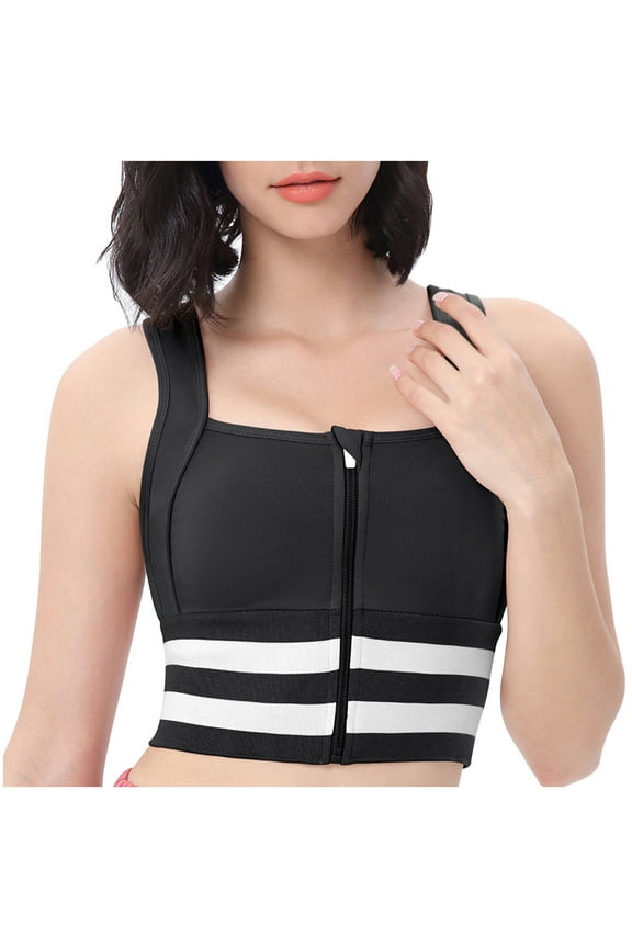 Sports Bras for Women Plus Size Front Closure Clip Zip Front Snap Zip Up Yoga Bras High Impact Sports Front Hook Close Full Figured Women Tank Top Bra Front Zip Shockproof Beauty Back Black S
