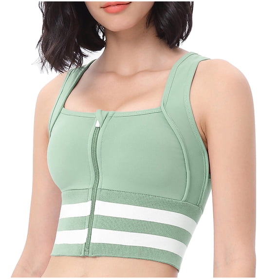 SELONE Sports Bras for Women Plus Size Front Closure Clip Zip Front Snap Zip Up Yoga Bras High Impact Sports Front Hook Close Full Figured Women Tank Top Bra Front Zip Shockproof Beauty Back Green L