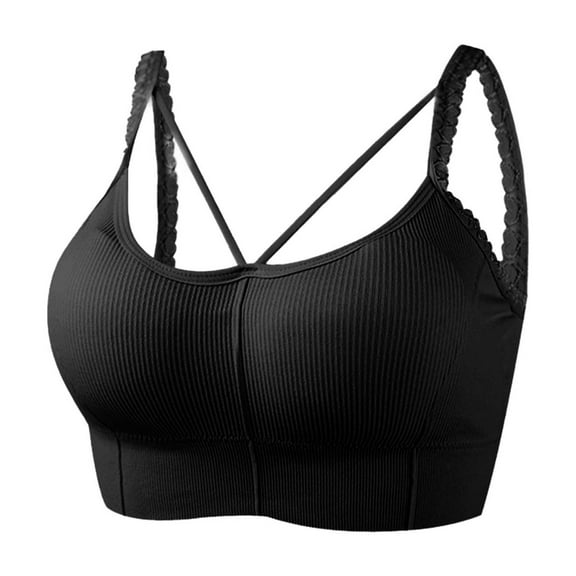 SELONE Sports Bras for Women Lace Soft Bra Cross Back Spaghetti Strap T-Shirt Bralettes Solid Comfortable Underwear