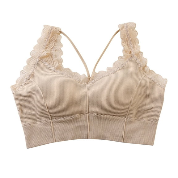 SELONE Sports Bras for Women Lace Support Soft Bra Cross Back Wide Strap T-Shirt Bralettes Solid Comfortable Underwear