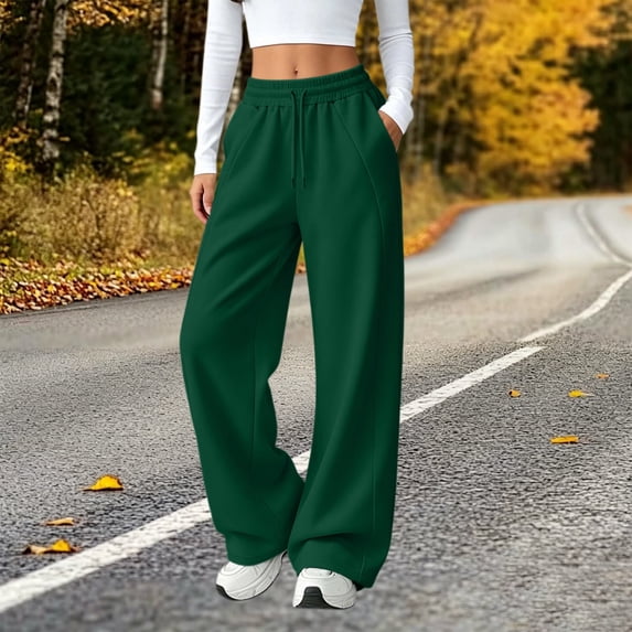 SELONE Straight Leg Sweatpants for Women Drawstring Long Pants Ruched Trousers Sweatpants with Pockets Fall Gym Outfits