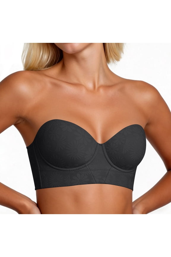Strapless Bras for Women Underwire Plus Size T Shirt Bra Racerback Push Up Daily Wear Underwear Black 46C