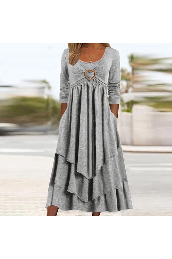 Summer Boho Dresses for Women Spring Long Sleeve Casual Backless Lace Fashion Three Quarter Sleeve Patchwork Evening Long Midi Dresses for Women for Everyday Wear Beach Vacation Gray M