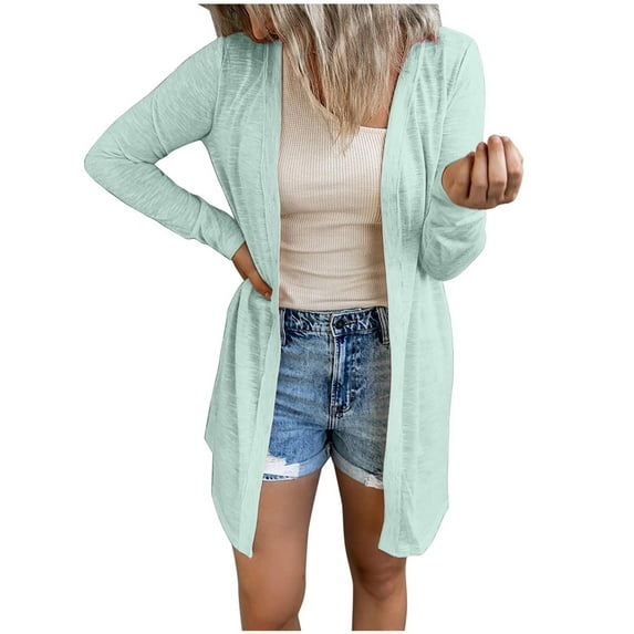 SELONE Summer Cardigans for Women Lightweight Long Sleeve Tunic Open Front Cardigans Without Hoodie Solid Beach Vacation Wear Mint Green XL