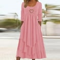 thumbnail image 1 of SELONE Summer Casual Dresses for Women Plus Size Spring Long Sleeve Casual Backless Lace Fashion Three Quarter Sleeve Patchwork Evening Long for Everyday Wear Beach Vacation Day to Night Pink L, 1 of 5